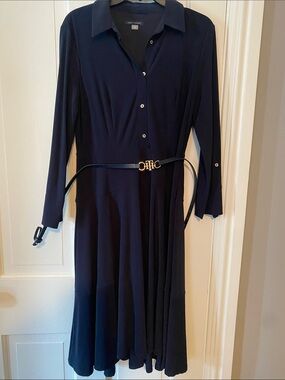 Dark Navy Shirt Dress with Signature Buckle Belt by Tommy Hilfiger